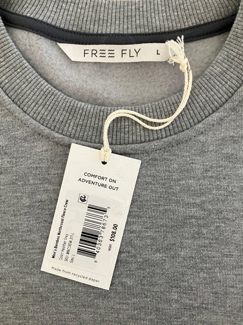 Free Fly Men's Bamboo Northcoast Fleece Crew Pullover Gray Size Medium/Large NWT - Picture 6 of 14